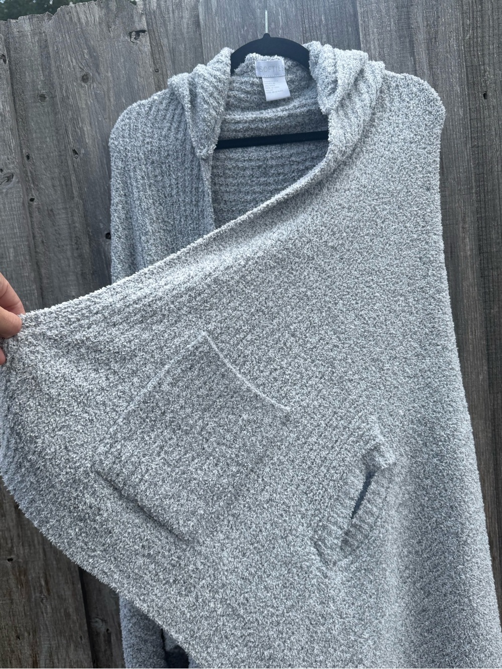 Softies Cozy Hooded Bouclé Wrap Cardigan Poncho Gray One Size NWOT - Picture 4 of 6